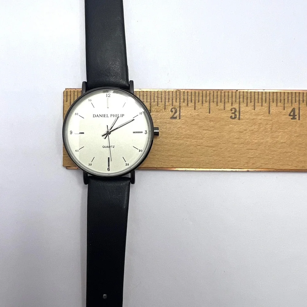 Daniel Philip Black Quartz Watch Mens Leather Band Howlite Bracelet Gift Set
